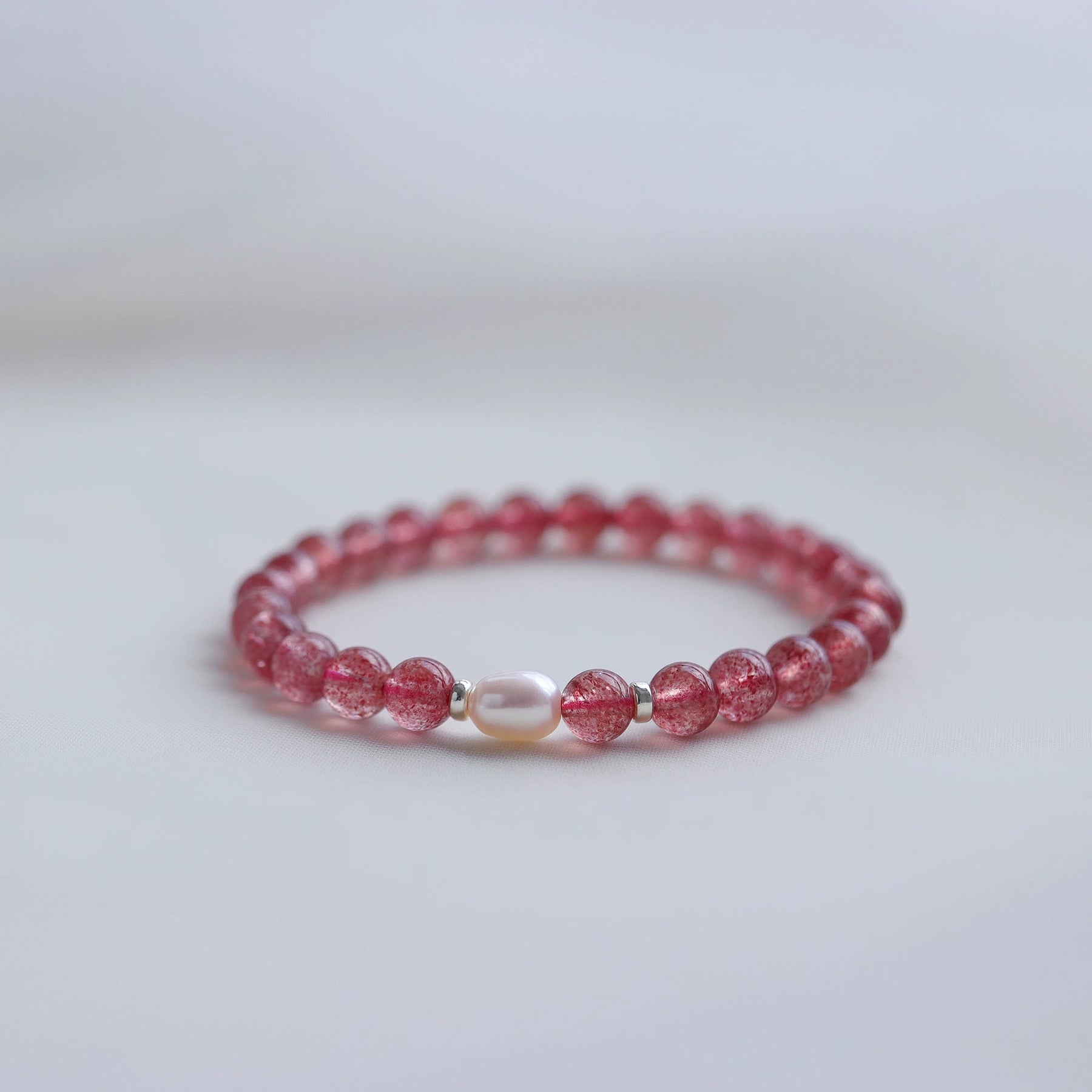 Pale Rose Quartz & Pearl Single-Wrap Bracelet — product image 1