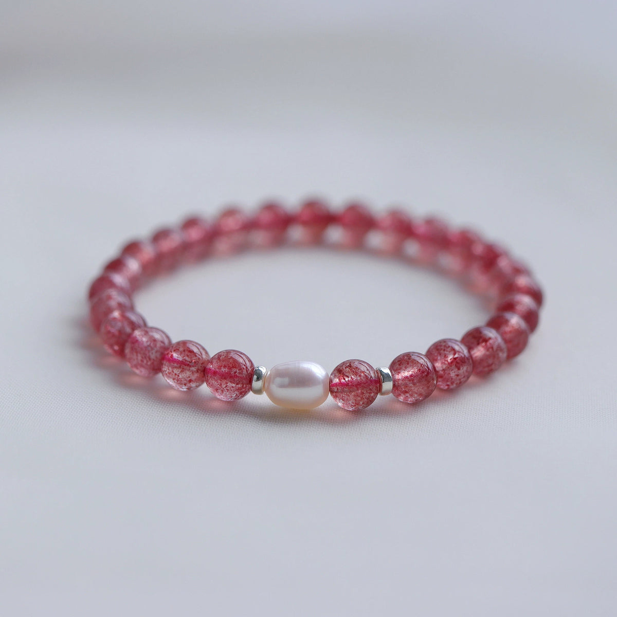 Pale Rose Quartz & Pearl Double-Wrap Bracelet — product image 1