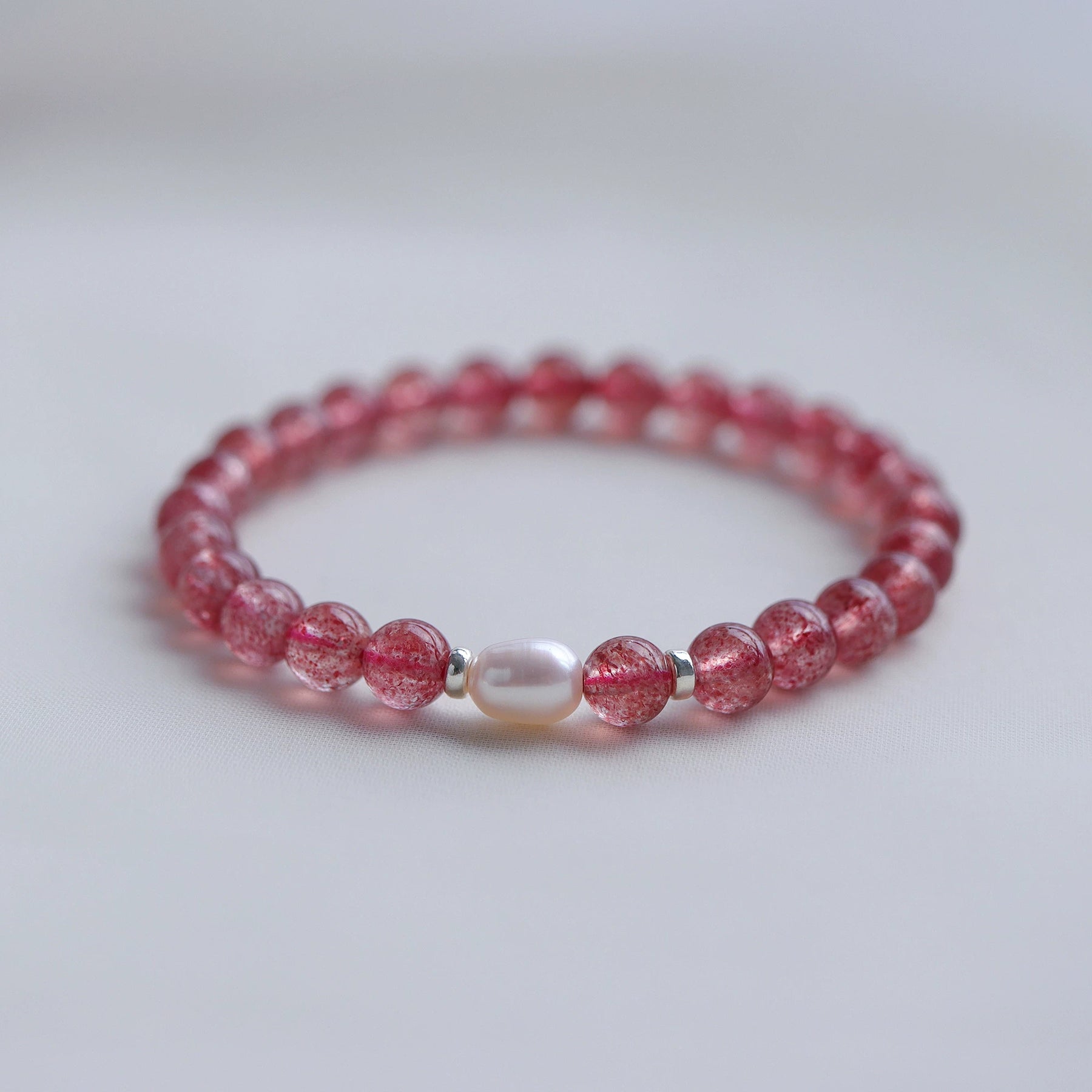 Pale Rose Quartz & Pearl Double-Wrap Bracelet — product image 1